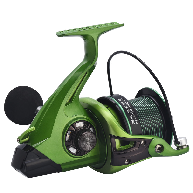 Pisces marini altae viridis metallo fluctuat Distant Rota longi jacta Raft Wheel pellice Jacens reel volitans reel piscatus